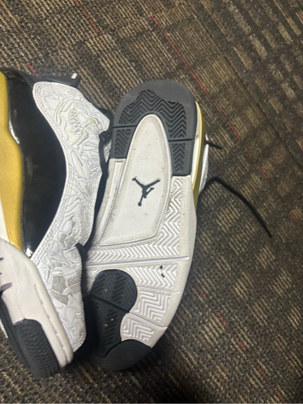 Jordan Men's Athletic Shoes - White Black Gold accents
